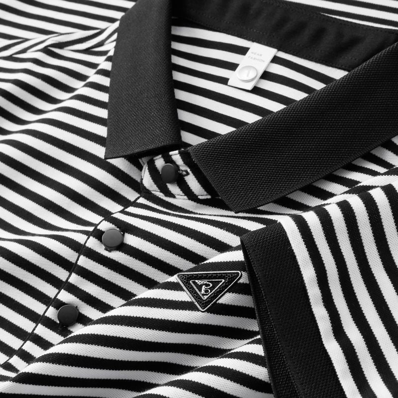 Vintage Black and white Striped Polo T-Shirt