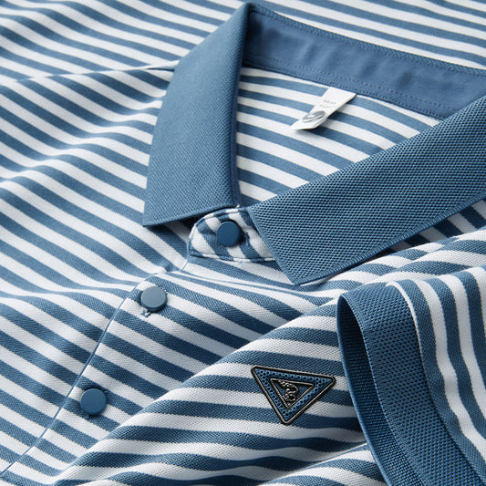 Vintage Light blue and white Striped Polo T-Shirt