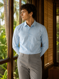 Men's Sky Blue Floral Print Premium Linen Shirt