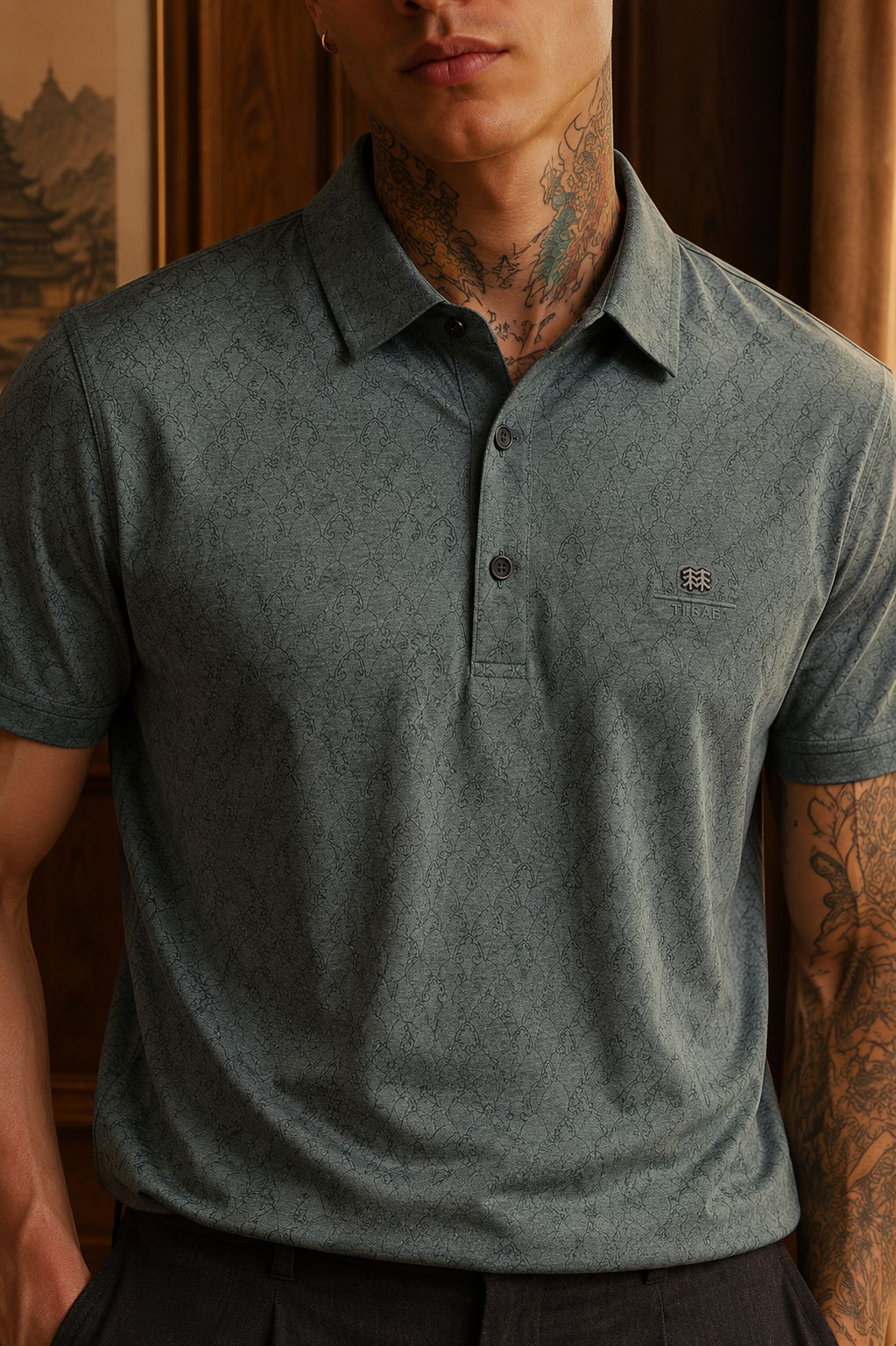 Men’s Teal Slim Fit Premium Textured Polo Collar T-Shirt