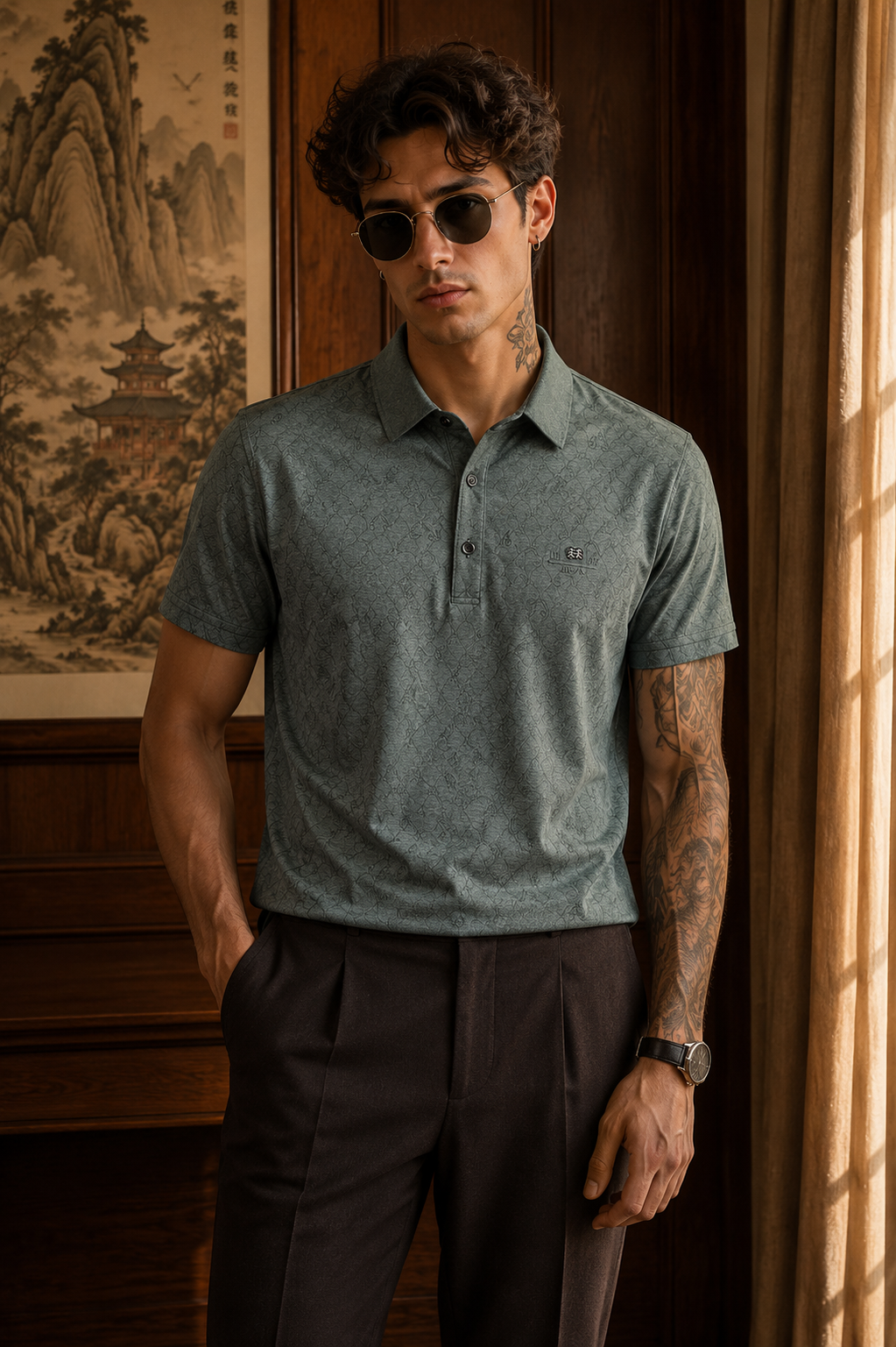 Men’s Teal Slim Fit Premium Textured Polo Collar T-Shirt