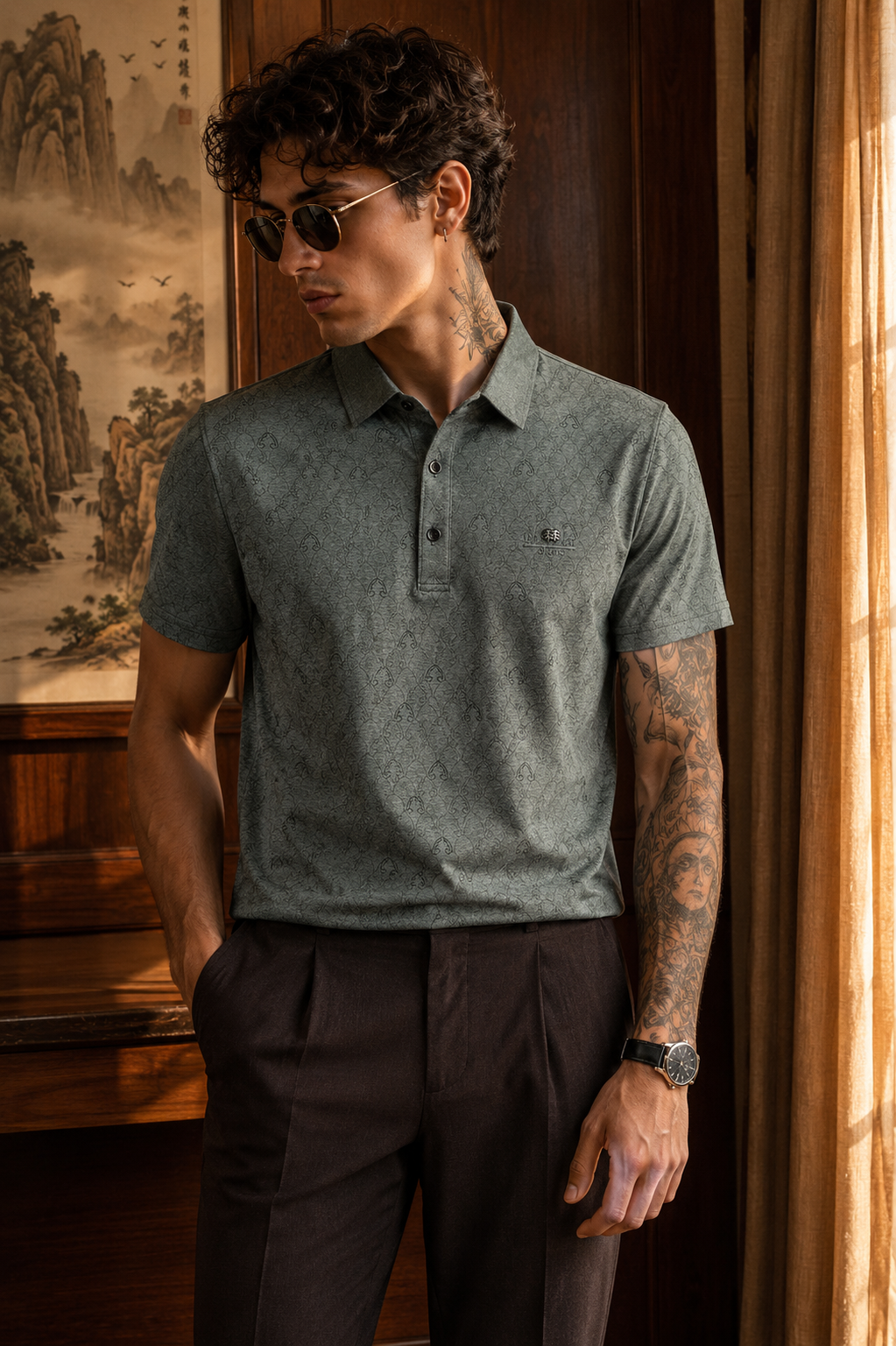 Men’s Teal Slim Fit Premium Textured Polo Collar T-Shirt