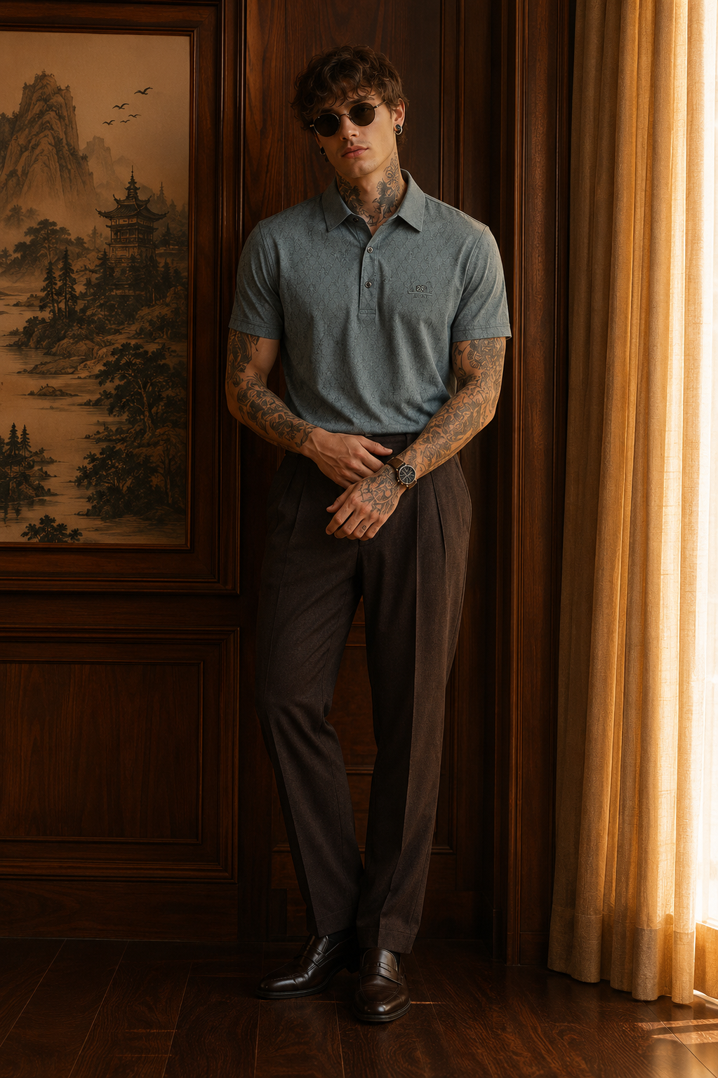 Men’s Teal Slim Fit Premium Textured Polo Collar T-Shirt