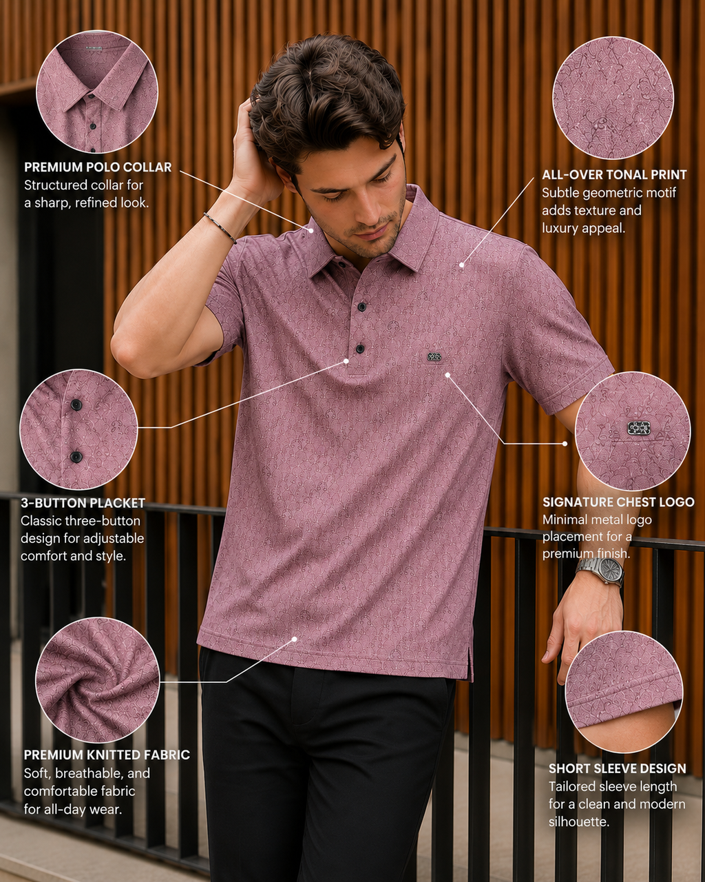 Men’s Teal Slim Fit Premium Textured Polo Collar T-Shirt