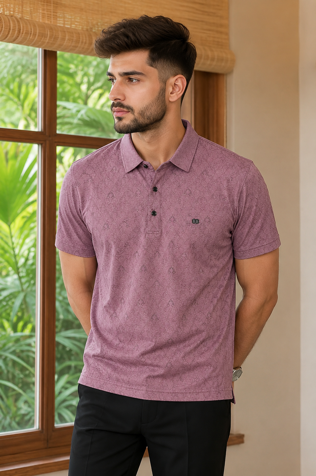 Men’s Teal Slim Fit Premium Textured Polo Collar T-Shirt