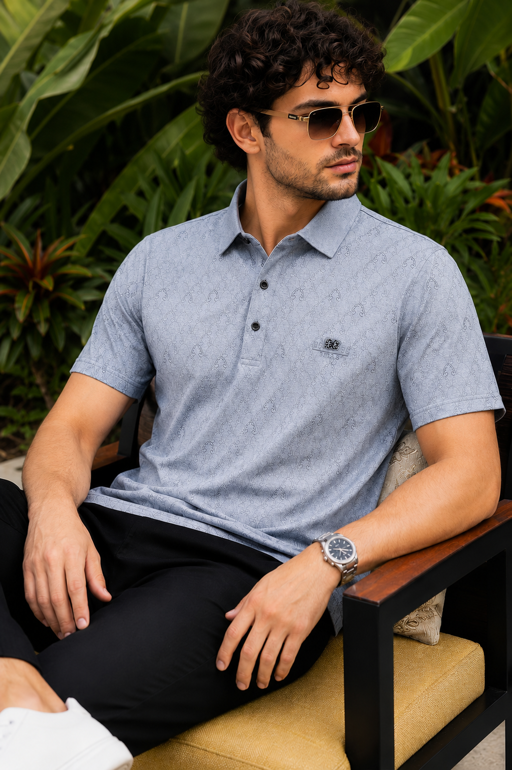 Men’s Teal Slim Fit Premium Textured Polo Collar T-Shirt