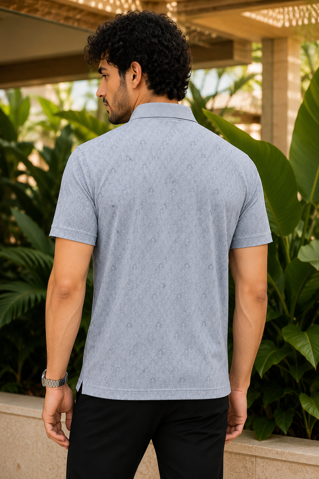 Men’s Teal Slim Fit Premium Textured Polo Collar T-Shirt