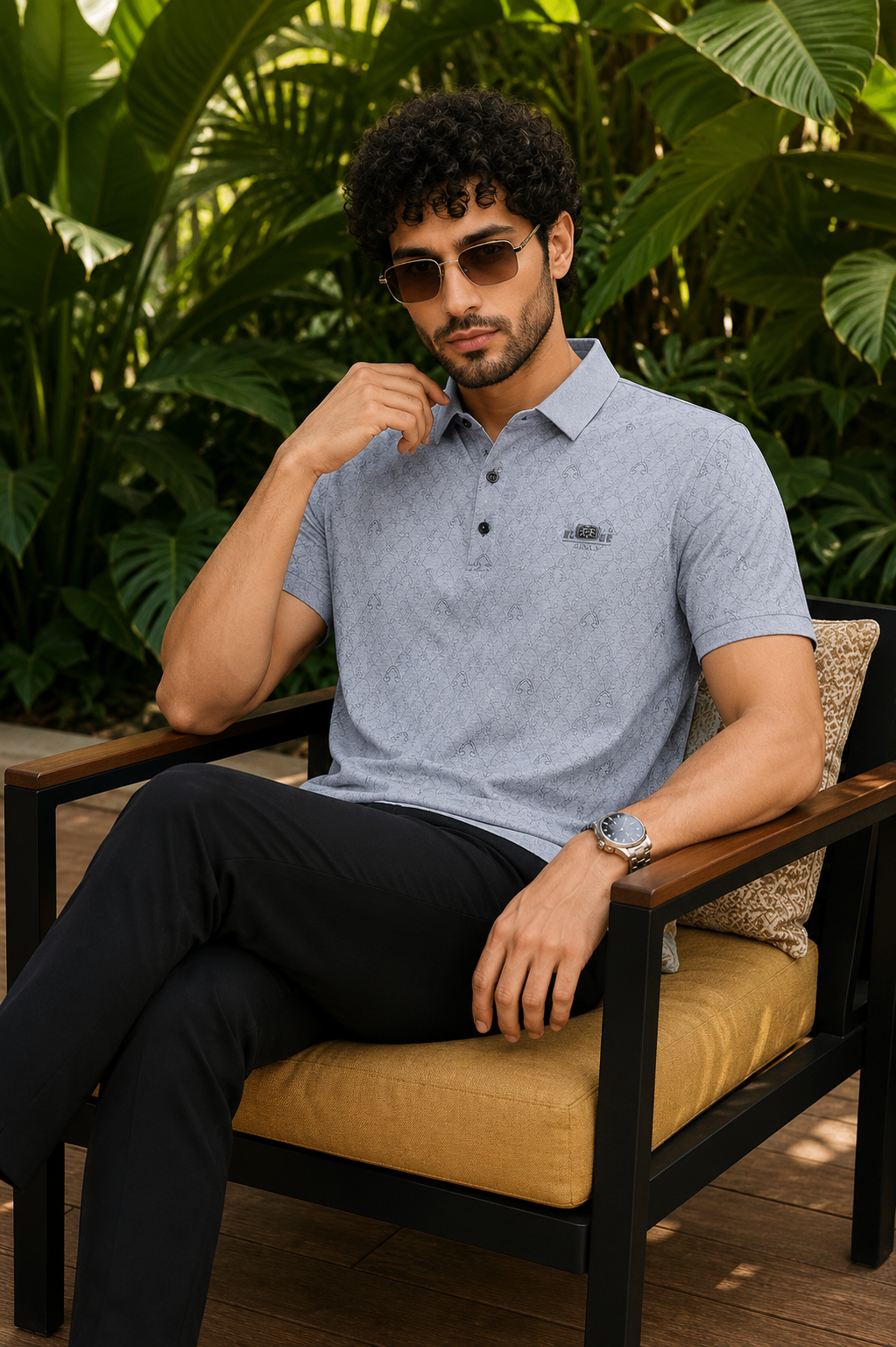 Men’s Teal Slim Fit Premium Textured Polo Collar T-Shirt