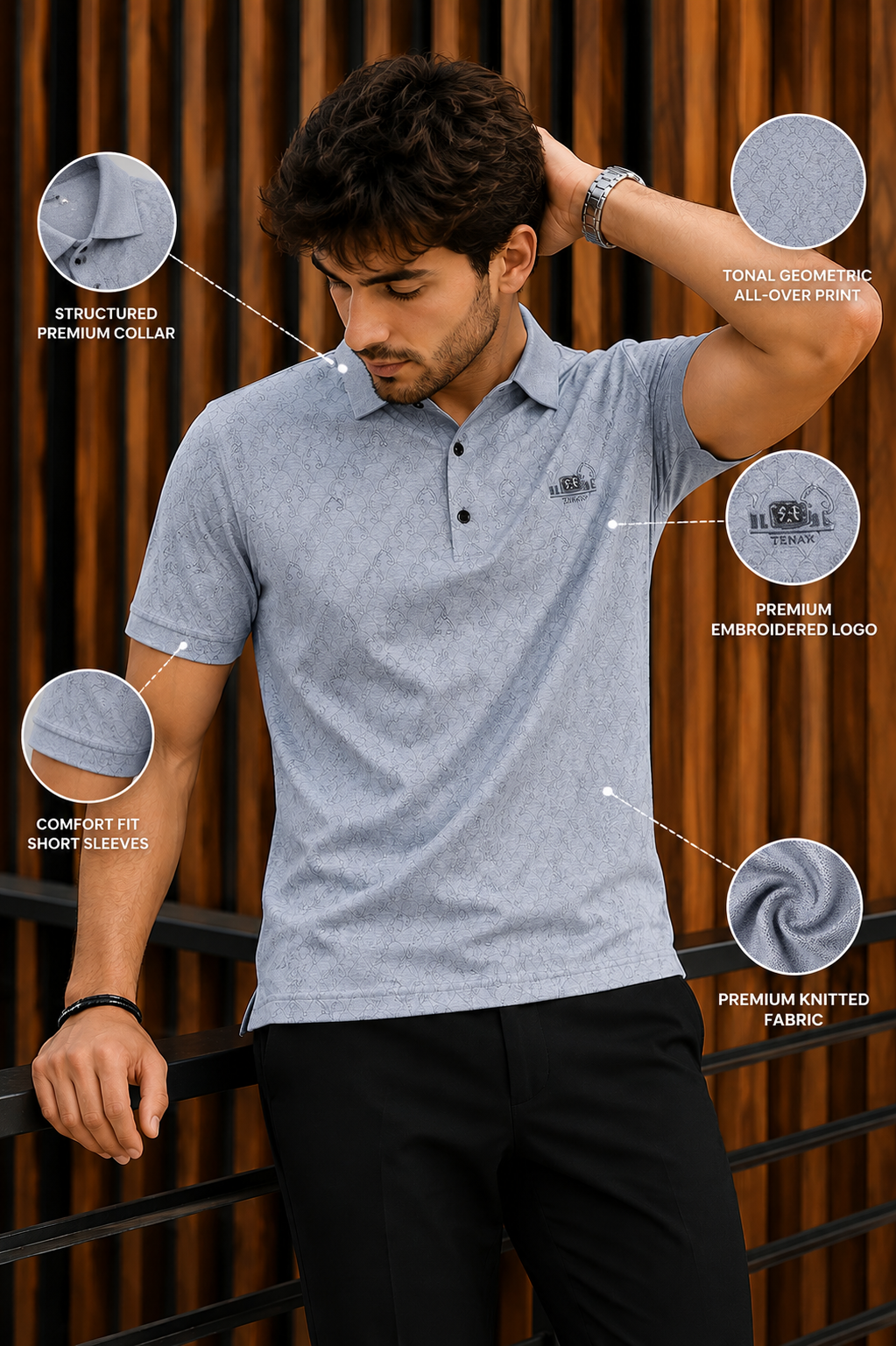 Men’s Teal Slim Fit Premium Textured Polo Collar T-Shirt