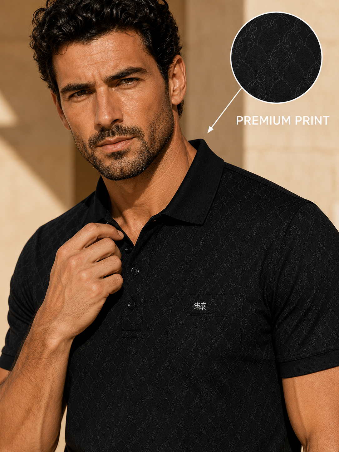 Men’s Teal Slim Fit Premium Textured Polo Collar T-Shirt