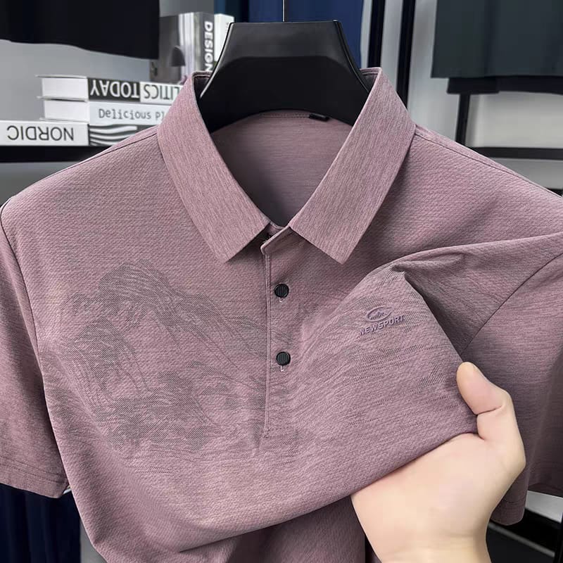 Men’s Regular Fit Printed Flat Knit Polo Collar T-Shirt