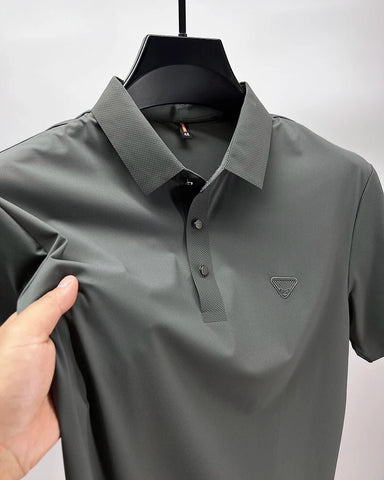 Textured Triangle-Emblem Polo T-Shirt