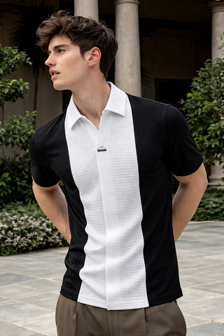 EmbossGrid Contrast Panel Polo T-Shirt