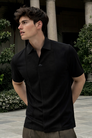 EmbossGrid Contrast Panel Polo T-Shirt