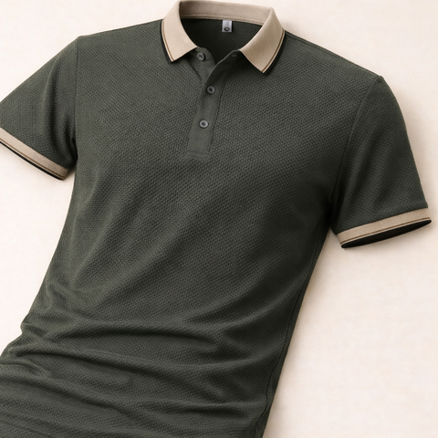 Verdant Crest Textura Polo T-Shirt
