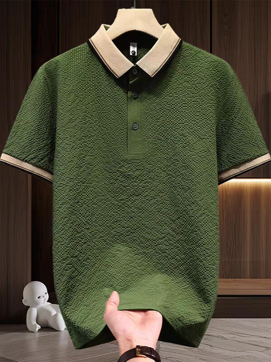 Verdant Crest Textura Polo T-Shirt