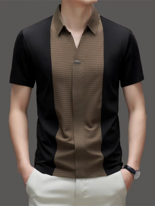 EmbossGrid Contrast Panel Polo T-Shirt