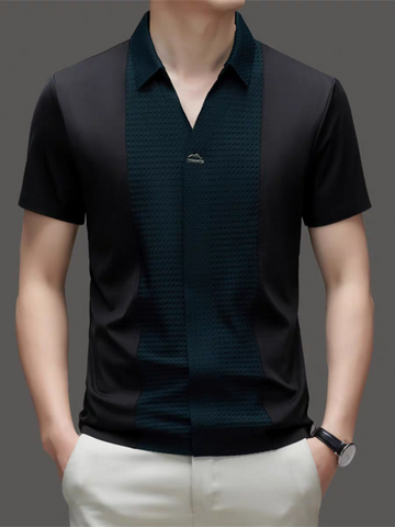 EmbossGrid Contrast Panel Polo T-Shirt