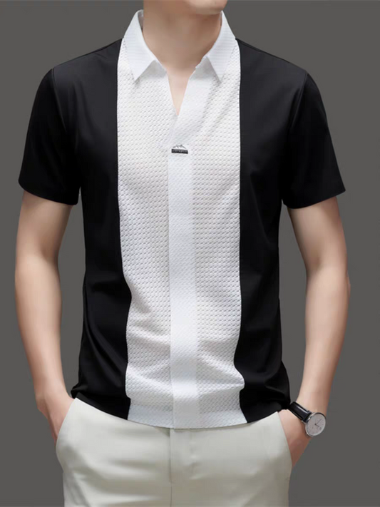 EmbossGrid Contrast Panel Polo T-Shirt