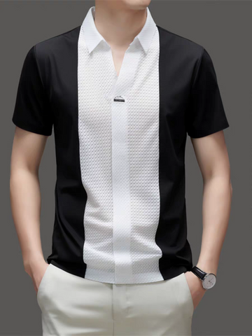 EmbossGrid Contrast Panel Polo T-Shirt