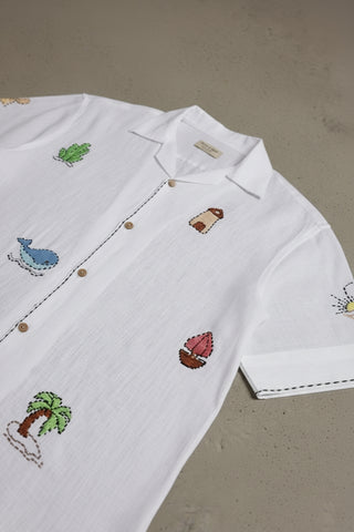 Seabreeze Odyssey Embroidery Handwork Linen Shirt – 100% Pure Linen