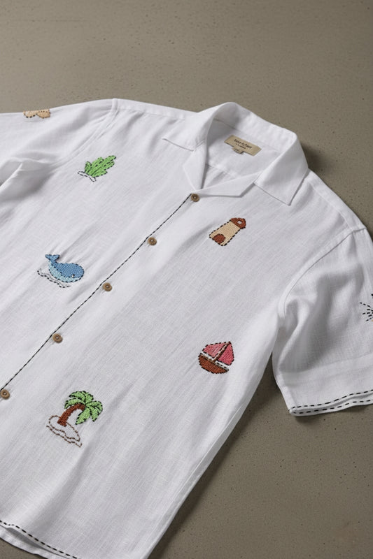 Seabreeze Odyssey Embroidery Handwork Linen Shirt – 100% Pure Linen