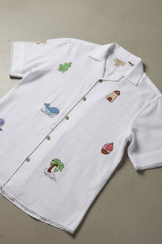 Seabreeze Odyssey Embroidery Handwork Linen Shirt – 100% Pure Linen