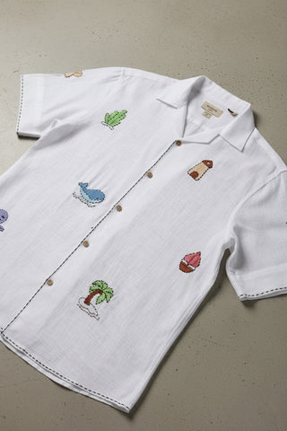 Seabreeze Odyssey Embroidery Handwork Linen Shirt – 100% Pure Linen