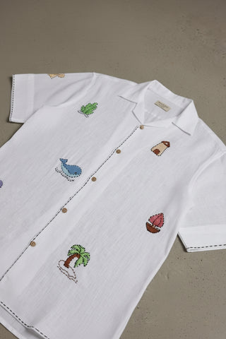 Seabreeze Odyssey Embroidery Handwork Linen Shirt – 100% Pure Linen