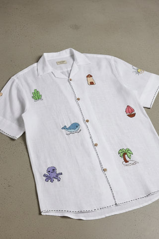 Seabreeze Odyssey Embroidery Handwork Linen Shirt – 100% Pure Linen