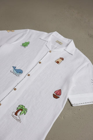 Seabreeze Odyssey Embroidery Handwork Linen Shirt – 100% Pure Linen