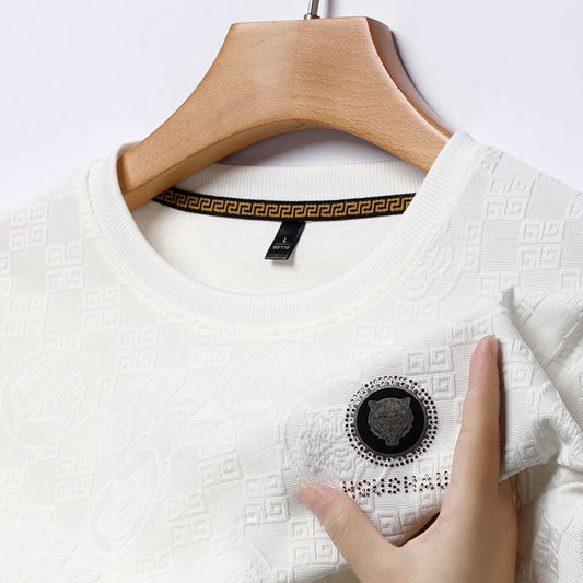 Ivory Crest Embossed Casual T-Shirt