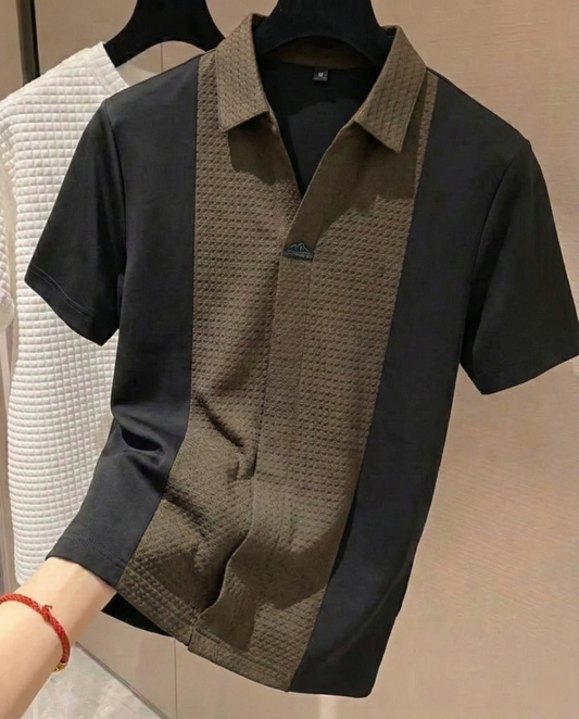 EmbossGrid Contrast Panel Polo T-Shirt