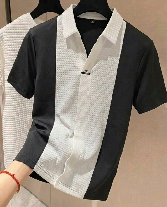 EmbossGrid Contrast Panel Polo T-Shirt
