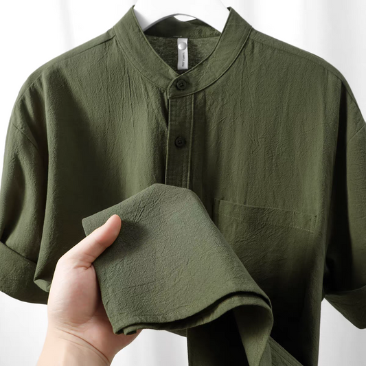 TerraWeave Textured Mandarin Collar Shirt