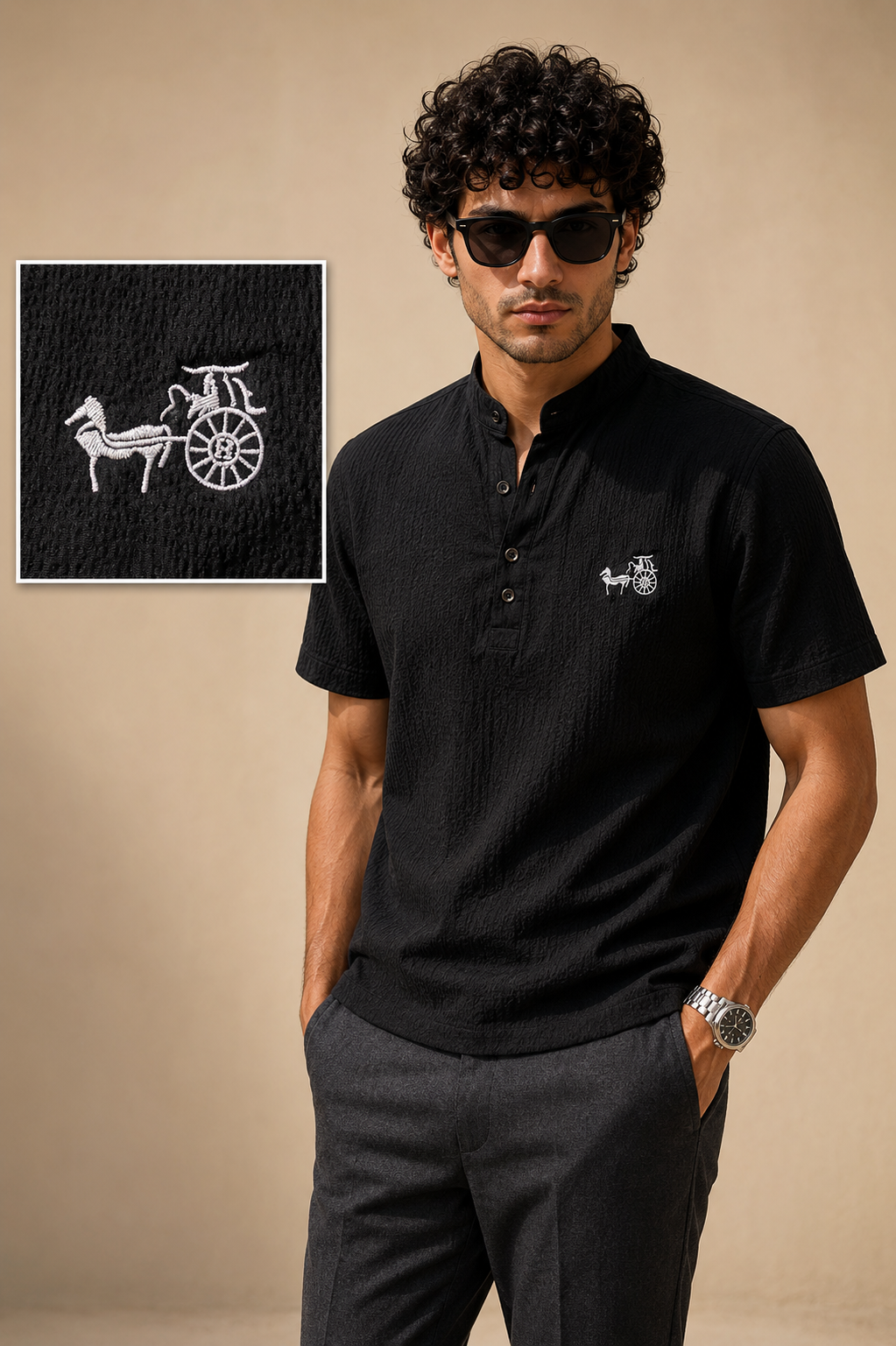 Embroidered Horse Carriage Shirt