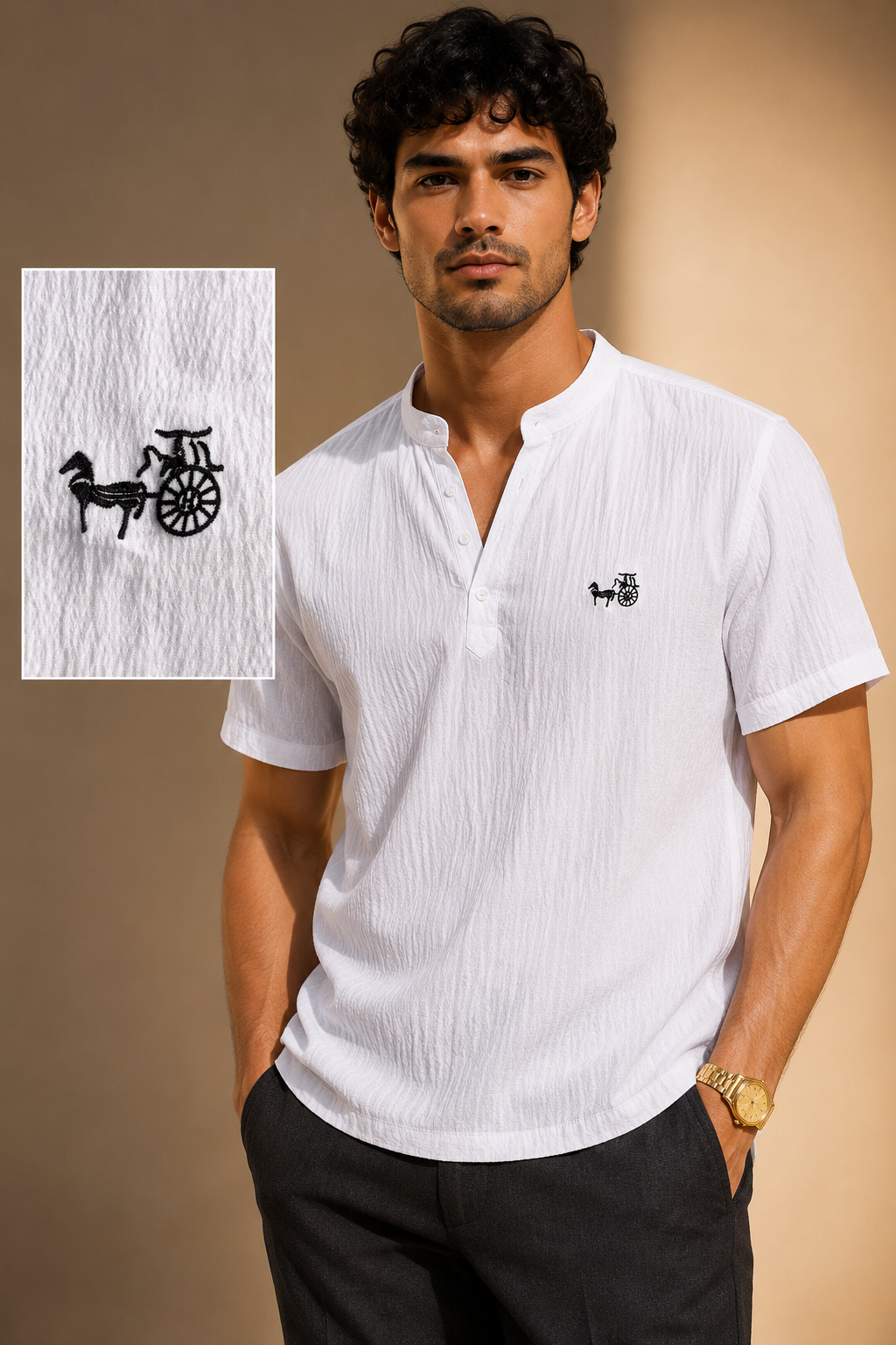 Embroidered Horse Carriage Shirt