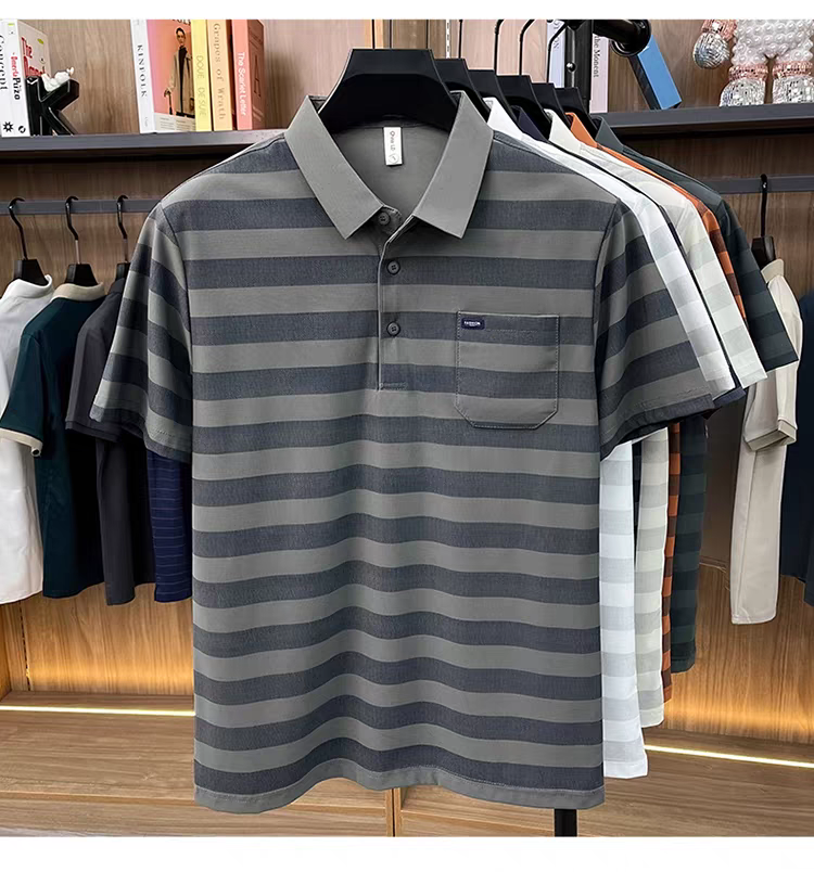 Men's Classic Horizontal Striped Polo T-Shirt