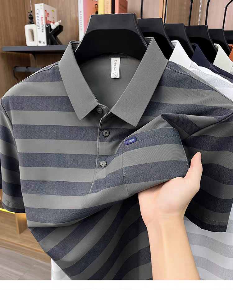 Men's Classic Horizontal Striped Polo T-Shirt