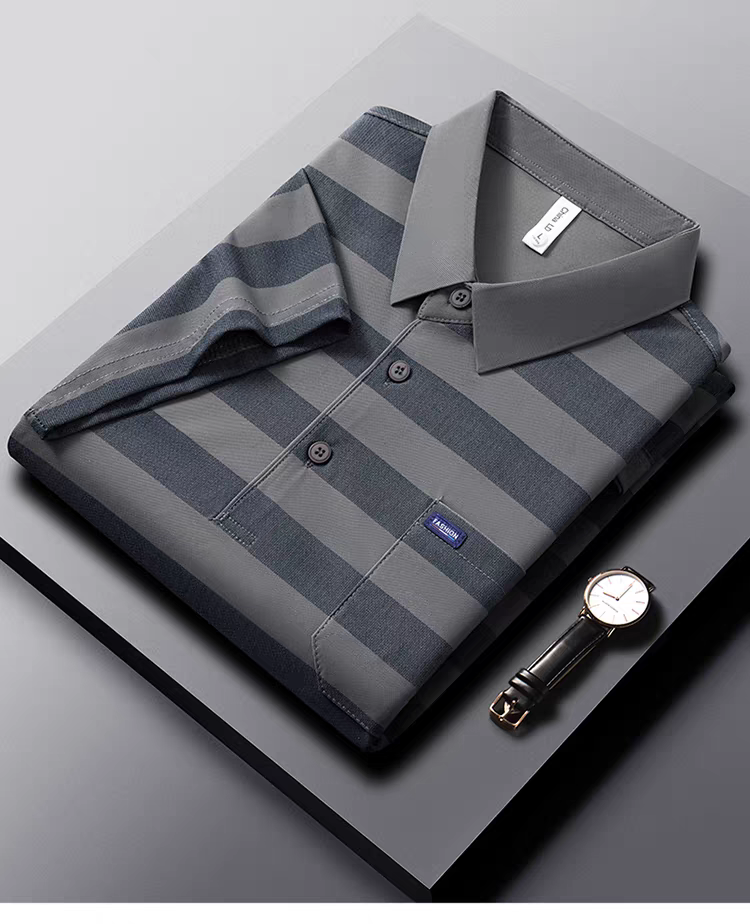 Men's Classic Horizontal Striped Polo T-Shirt