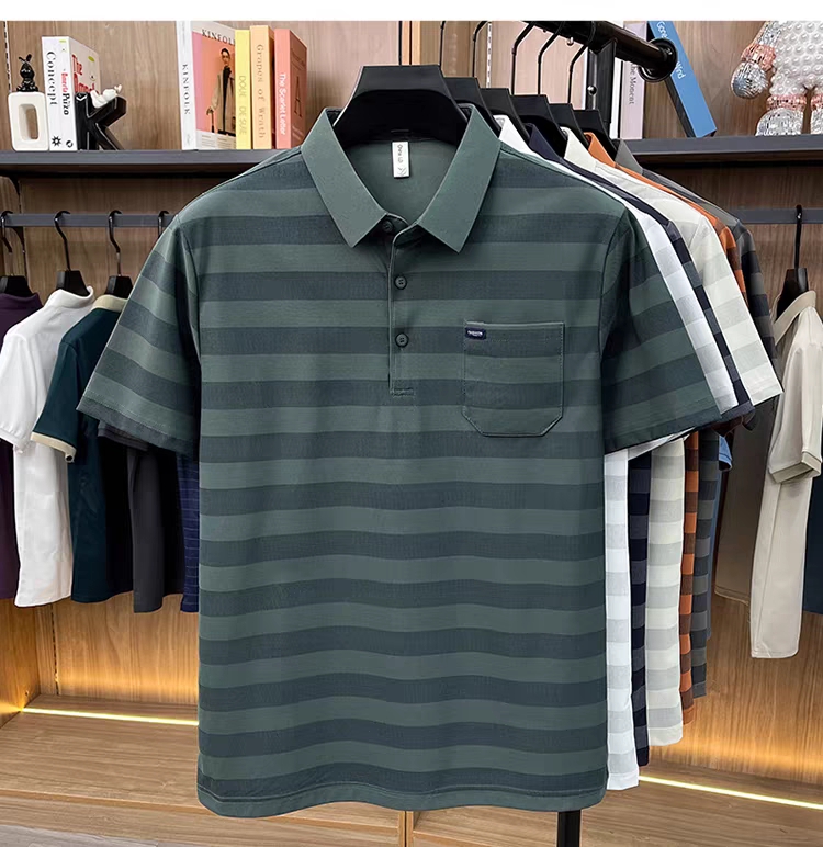 Men's Classic Horizontal Striped Polo T-Shirt
