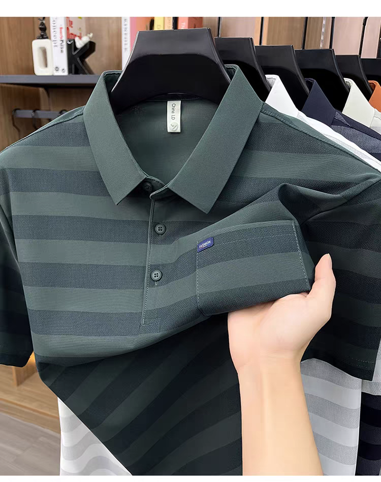 Men's Classic Horizontal Striped Polo T-Shirt