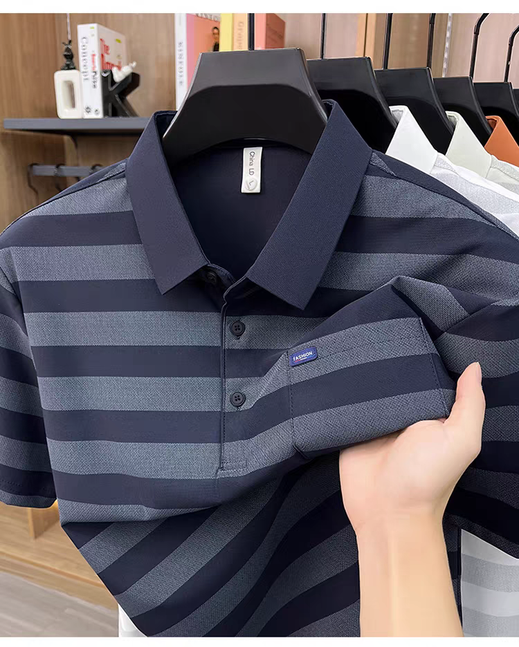 Men's Classic Horizontal Striped Polo T-Shirt