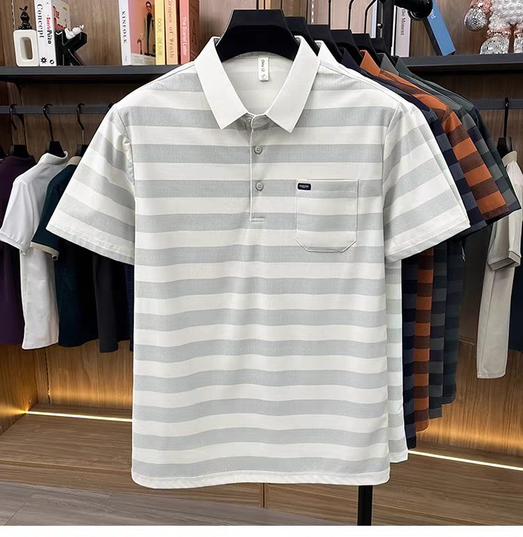 Men's Classic Horizontal Striped Polo T-Shirt