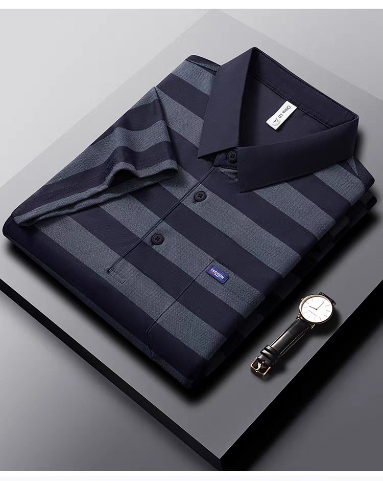 Men's Classic Horizontal Striped Polo T-Shirt