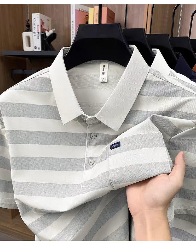Men's Classic Horizontal Striped Polo T-Shirt