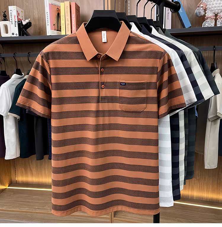 Men's Classic Horizontal Striped Polo T-Shirt