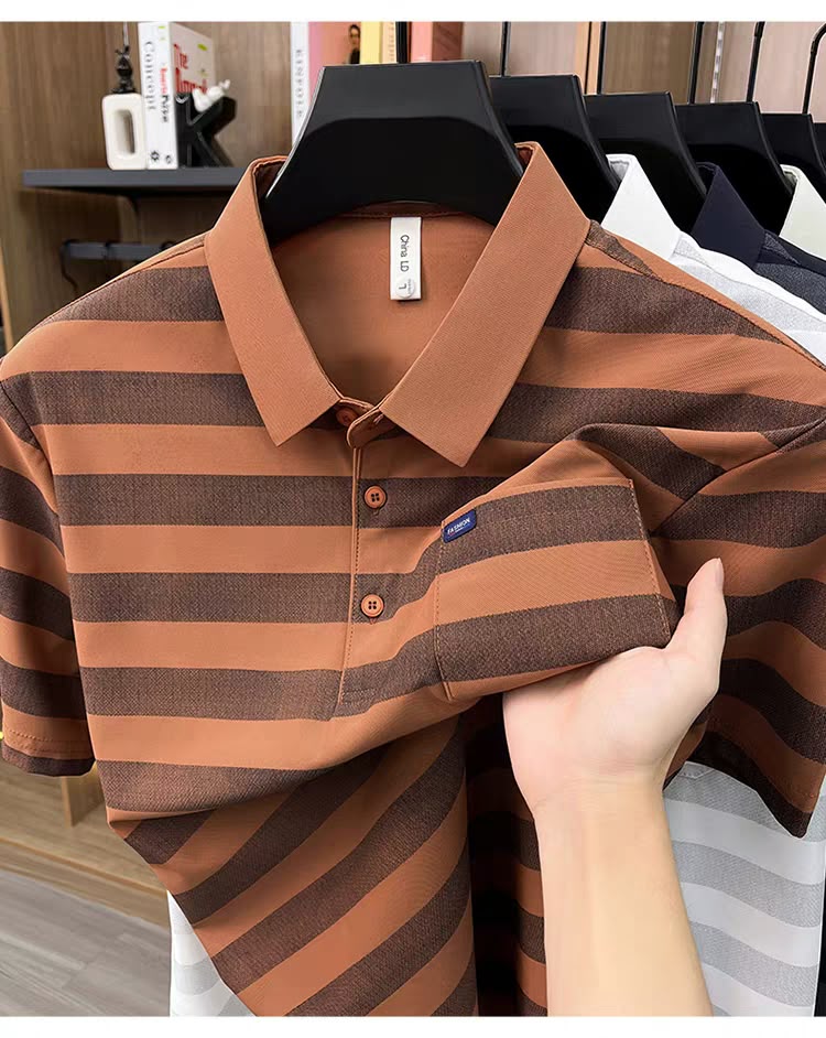 Men's Classic Horizontal Striped Polo T-Shirt