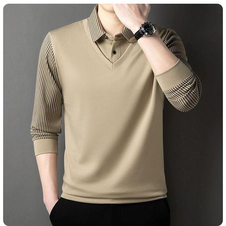 Men's Layered Look V-Neck Polo Sweatshirt