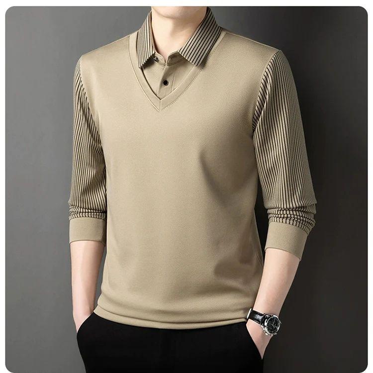 Men's Layered Look V-Neck Polo Sweatshirt